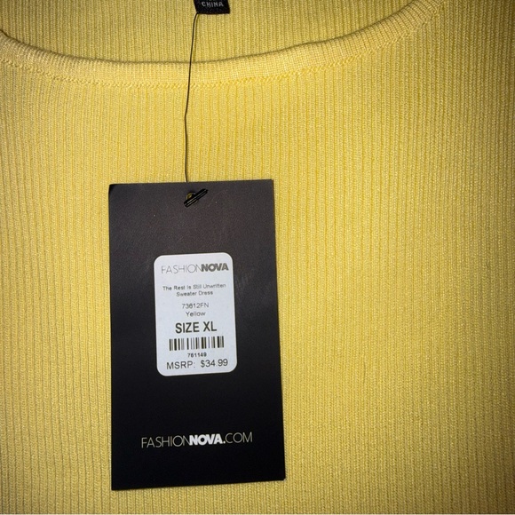 Fashion Nova – “The Rest Is Still Unwritten” Yellow Sweater Dress Size XL NWT - Picture 5 of 10